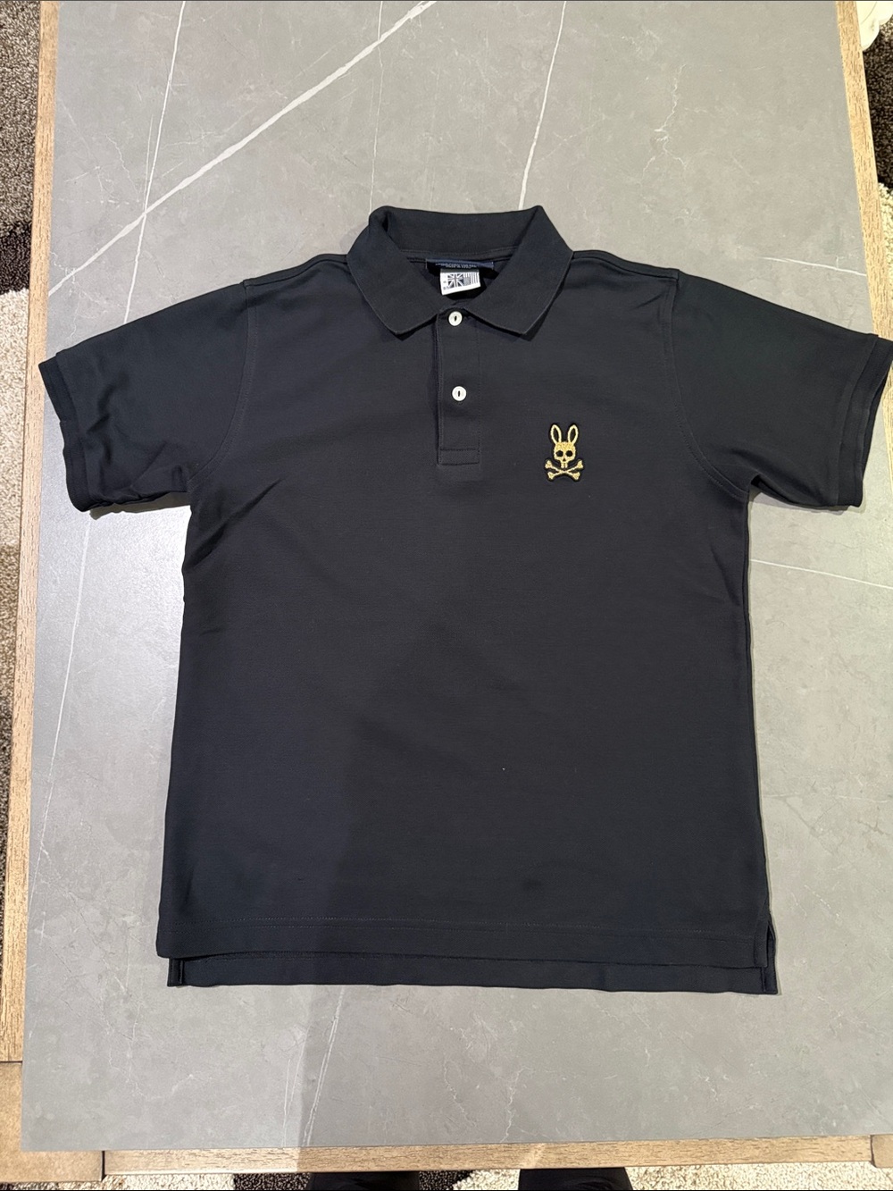 Psycho Bunny Black Polo Shirt with Gold Bunny Logo - Kids
